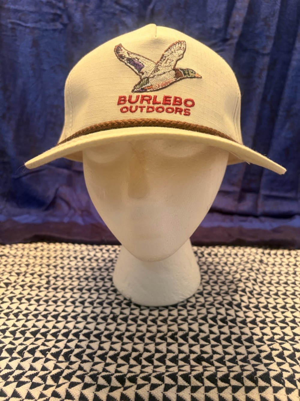 Burlebo Outdoors Trucker Hat Cream Snapback Rope Detail One Size New